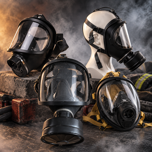 Masque facial complet pour pompier d'urgence avec lentille anti-buée à large champ de vision pour respirateur SCBA - Product Image 1