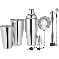 Ensemble de shaker à cocktails en acier inoxydable 9 pièces, combo shaker Boston Cobbler avec doseur, passoire, pilon, becs verseurs, kit de barman