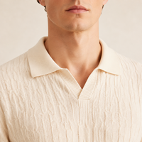 Pull en maille côtelée à manches courtes col polo en mélange d'acétate Naia doux et lisse pour homme, modèle ODM