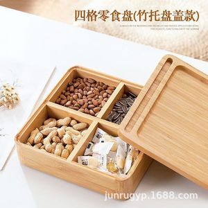 Caja de almacenamiento de madera con compartimentos, organizador de escritorio rectangular para refrigerios y dulces, material de bambú - Product Image 4
