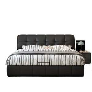 Modern Minimalist Leather Double Bed With Storage Soft <b>Backrest</b> Low Box Design For Master Bedroom Home Use - Product Image 5