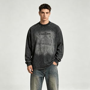 Camiseta Personalizada DTG con Hombros Caídos, Camiseta de Manga Larga de Algodón para Hombre, Camiseta Holgada con Estampado Gráfico - Product Image 1