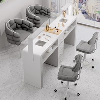 Ensemble de table à ongles de type économique, chaise de manucure multifonctionnelle en bois massif de style crème pour une personne double