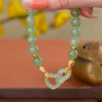 Bracelet de jade en pierre naturelle à fermoir porte-bonheur de haute qualité bracelet de perles de jade double coeur pour femme