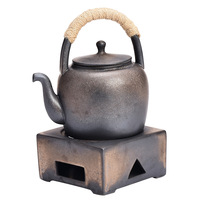 Chaudière à thé en céramique de style japonais traditionnel Réchauffeur de poterie grossière avec base chauffante à bougie simple pour café ou thé chaud