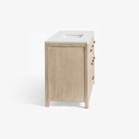 Meuble-lavabo moderne en chêne clair avec vasque simple et plan de travail en quartz, meuble-lavabo contemporain autoportant avec 1 tiroir et 2 portes