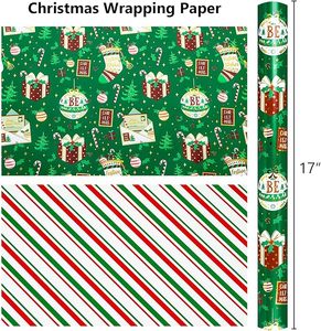 Chaussette cadeau de Noël mignonne et verte, double face, avec motif clochette, en papier d'emballage en aluminium. - Product Image 2