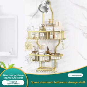 Support de salle de bain en aluminium à un niveau robuste 10 crochets mural antirouille Design moderne assemblage facile rangement de douche - Product Image 2