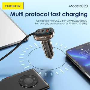 อะแดปเตอร์ชาร์จเร็วในรถยนต์ Foneng 66W 3 พอร์ต USB C พร้อมที่จุดบุหรี่ และสาย Type C to C ยาว 1 เมตร สำหรับ Samsung iPhone 16 - Product Image 4