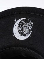Chapeau Fedora à large bord, peint à la main, motif Lune et Rose, style gothique - Chapeau de fête et de festival en feutre de laine, style médiéval mystérieux, pour femmes et hommes