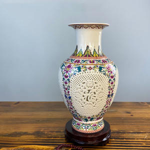 แจกันเซรามิกสไตล์วินเทจสำหรับตกแต่งบ้านแจกันเคลือบสีขาวและชมพู - Product Image 4