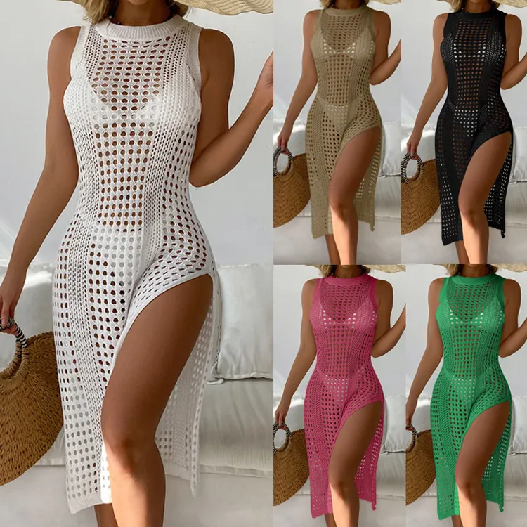 beach dress 2023 bikini cover up crochet knit mesh cover up swimsuit beach cover up dress women hollow out knitted cover up