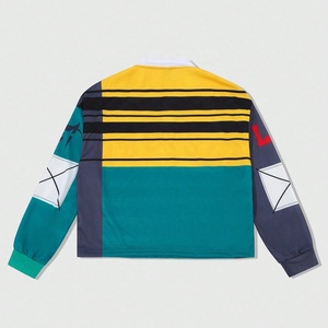 Polo de Manga Larga a Rayas para Hombre, Estilo Deportivo Urbano, con Estampados Digitales Personalizados. Sudadera Polo Oversize Casual con Hombros Caídos - Product Image 2