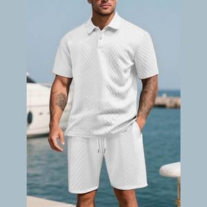 Ensemble 2 pièces pour homme avec logo personnalisé, chemise boutonnée en tricot gaufré et short - Product Image 5