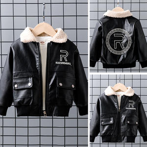 Детская Толстая мотоциклетная куртка из искусственной кожи на флисовой подкладке с застежкой-молнией, экологичное осенне-зимнее пальто - Product Image 3