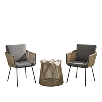 Set Bistro Rotan PE Modern 3 Buah, Kursi Santai Rangka Aluminium untuk Teras, Meja, Balkon, Taman, Perabot Makan