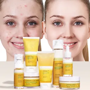 Kurkuma Hautpflege Serum-Kits Anti-Akne Dunkelflecken Aufhellung Eigenmarke Vitamin C Gesichtshautpflege 7-teiliger Serum-Kit
