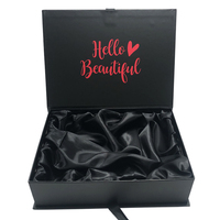 Boîte d'emballage magnétique en carton noir de luxe pour perruques et extensions capillaires, grand format, personnalisable avec logo, vente en gros