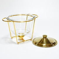 Plat à chafing en acier inoxydable de haute qualité avec couvercle en verre 4L, ensemble de restauration pour buffet, chauffe-plat à gaz pour événements hôteliers - Argent/Or, logo personnalisé