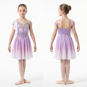 Vestido de Ballet Romántico Morado Ombre, Falda de Actuación de Cupido, Vestido Largo de Ballet de Cuento de Hadas para Niñas, Traje de Competición de Bailarina - Product Image 2