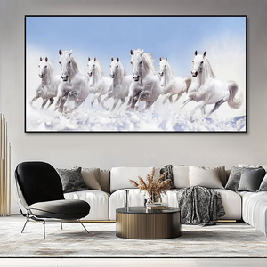 Decorazione soggiorno Vastu stampa su tela paesaggio blu <span class=keywords><strong>con</strong></span> animali che corrono arte moderna da parete 7 pittura a cavallo - Product Image 3