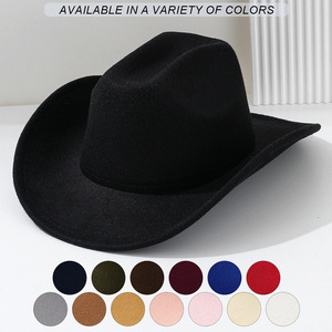 Vente en gros de chapeau de cowgirl en feutre Chapeau de cowboy en feutre blanc Chapeaux Fedora en feutre de laine à large bord pour hommes et femmes - Product Image 2