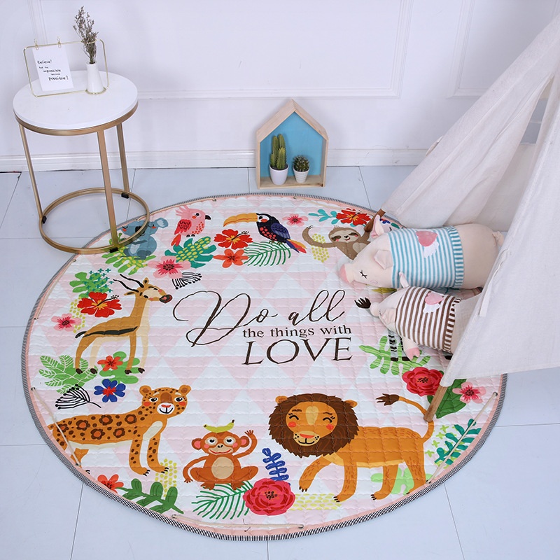 Большой портативный хлопковый круглый коврик на шнурке, игровой коврик для хранения детских игрушек и книг