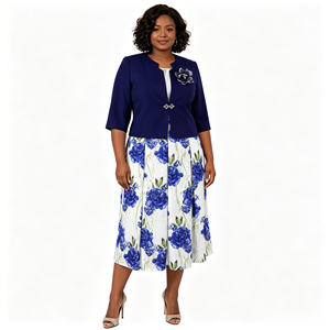 Ensemble robe et veste fleurie 2 pièces pour femmes grandes tailles, élégant, mi-long, imprimé, vêtements grande taille - Product Image 3