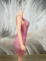 Mini-robe en maille à franges scintillantes et cristaux, taille empire, coupe fourreau, pour soirée d'anniversaire, club de danse, luxe