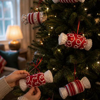 Juego de Adornos Navideños con Cuentas en Forma de Caramelo, Rayas Rojas y Blancas, Estilo Bastón Festivo, Decoraciones Colgantes para Árbol, Hogar y Fiestas