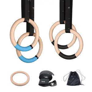 Custom Logo Gymnastic Rings Workout Training Wood Pull Up Rings With Numbered Straps Gym Rings