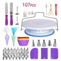 Professionelles 137-teiliges Tortendrehteller-Set mit Kuchendekorations-Set, Backutensilien, Spritztüllen & Spritzbeuteln für Anfänger