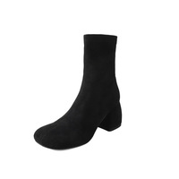 Sepatu Boot Kulit Sapi dengan Ritsleting, Anti-Selip, Lapisan Kulit Domba, Sol Tengah EVA, Sol Luar Karet, Hak Tebal