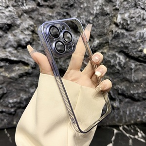 Funda Protectora para Teléfono con Textura de Fibra de Carbono para PC, Borde Electrochapado, Transparente, Rígida, Resistente a Impactos, para iPhone 15 16 Pro Max, Venta al Por Mayor - Product Image 5