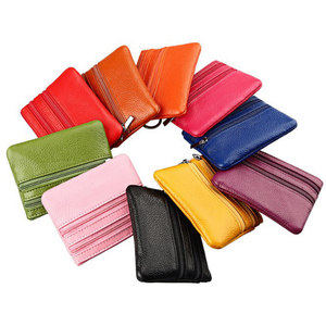 Wholesale or Custom <strong>Soft</strong> Genuine <strong>Leather</strong> Wallet Mini Zipper Pocket Coin <strong>Purse</strong> for Women with Keychain - Product Image 2