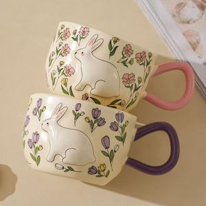 Cute Embossed Rabbit and Flower Ceramic Coffee Cup <b>Easter</b> Bunny Gift <b>Mug</b> - Product Image 4