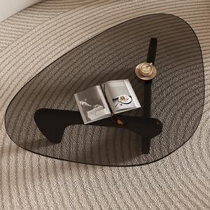 Table basse ovale en bois massif et verre, plateau en verre trempé, design moderne pour salon - Product Image 2