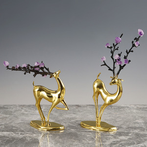 Décoration Moderne en Cuivre avec Cristal Naturel Violet et Cerf Sika, Style Luxe Léger, Direct Usine, pour Salon, Meuble TV, Décoration de Noël - Product Image 1