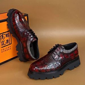 Zapatos de Vestir 100% Cuero de Cocodrilo - Derby con Suela Gruesa Color Borgoña para Hombre - Product Image 6