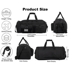 Borsa da Viaggio Sportiva Impermeabile Trailpop 50L con Logo Personalizzato, Borsone Nero da Palestra per Uomo - Product Image 2