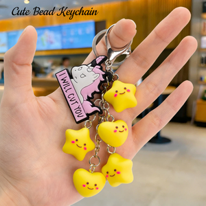 Smiling Star Theme Fashion Cute Smiling Yellow Star Bead Keychains Bulk Rubber Charms Decor Llavero Gift Self love Keychain