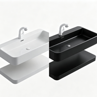 Lavabo mural flottant moderne pour salle de bain, idéal pour projets hôteliers, en résine de pierre blanche de luxe, fabrication OEM/ODM sur mesure