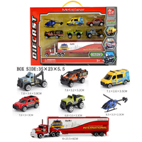 Jouets en métal moulé sous pression HTL, ensemble de voitures jouets à friction, camion de construction, voiture de police en alliage, ensemble de camions de pompiers, voitures moulées sous pression pour enfants