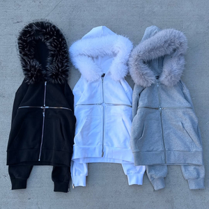 <span class=keywords><strong>Felpa</strong></span> con <span class=keywords><strong>Cappuccio</strong></span> e Doppia Cerniera in <span class=keywords><strong>Pelliccia</strong></span> Stile Vintage Personalizzata ODM&OEM - <span class=keywords><strong>Felpa</strong></span> Oversize Grigia con Zip per Uomo - Product Image 1