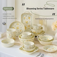 Ensemble de vaisselle personnalisable haut de gamme en céramique, bols et assiettes, couleur sous-glaçure, pour riz, soupe, poisson, compatible micro-ondes, design moderne