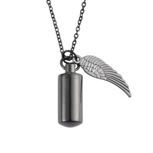 Kalung Liontin Klasik Berlian Stainless Steel Bentuk Bulat dengan Sayap dan Abu Tulang, Hadiah Kenangan - Product Image 6