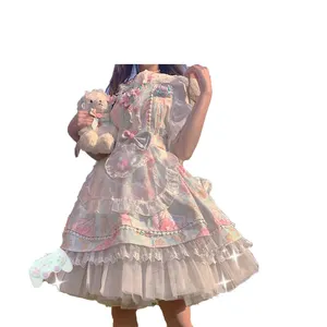 Vestido de princesa japonés Kawaii Jsk Lolita para mujer, vestido Vintage gótico victoriano sin mangas con lazo de encaje de dibujos animados, vestidos de fiesta de té