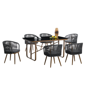 Ensemble de mobilier de jardin moderne en acier durable avec 6 chaises en corde et table, coussins imperméables inclus, idéal pour hôtels et parcs - Product Image 6