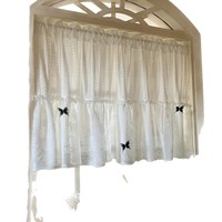 Cortinas de ventana de poliéster con encaje jacquard floral estilo pastoral transfronterizo, cortinas cortas de media altura estilo americano, translúcidas, color café.