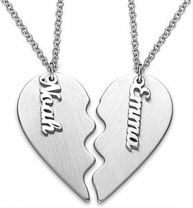 Personalizzato Cuore Spezzato Collana Coppie Dei Monili di per la Fidanzata Fidanzato-Inciso Paio Pendente - Product Image 1